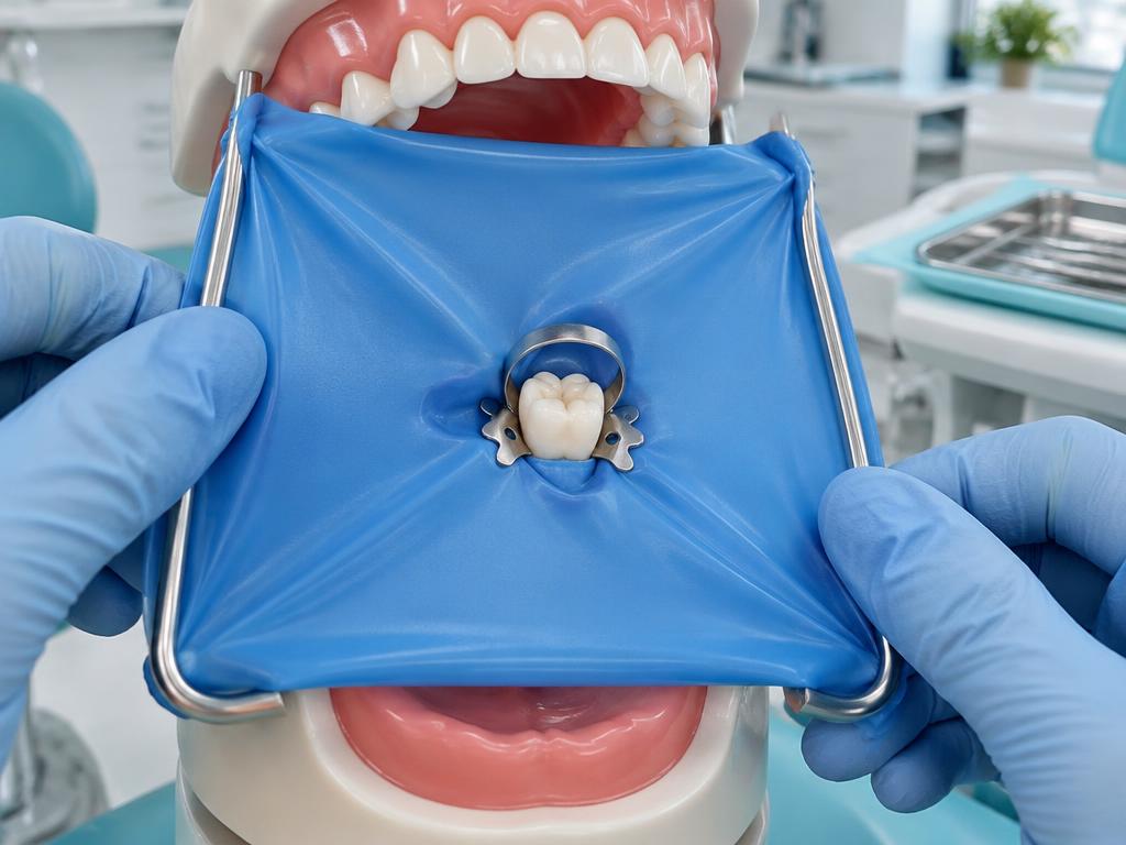 A tooth comes through a small hole in a sheet that keeps it dry.